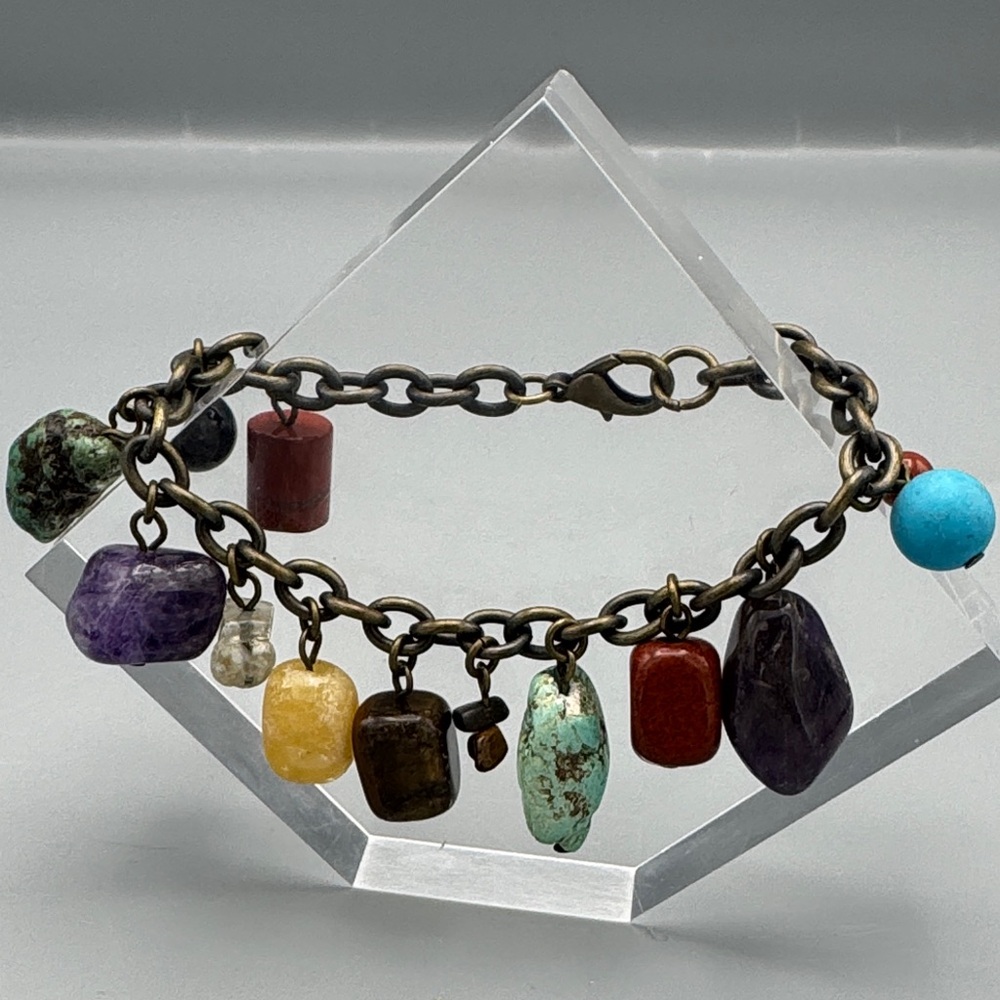 Multicolor Gemstone Charm Bracelet - image 1